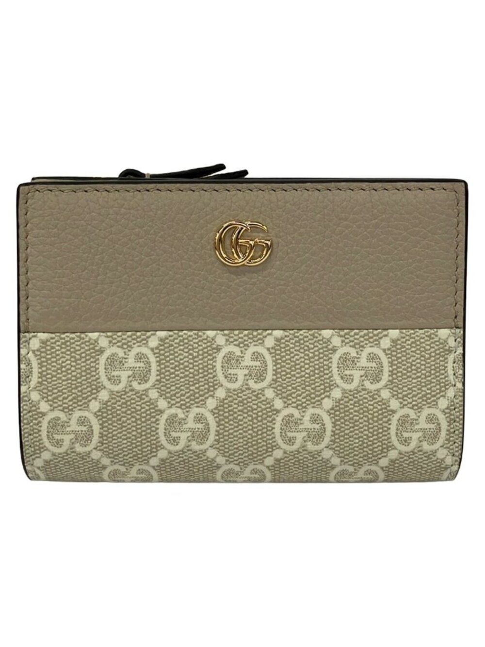 Gucci Bifold Wallet Double G Bicolor Small Beige Ivory L-shaped Zipper Leather
